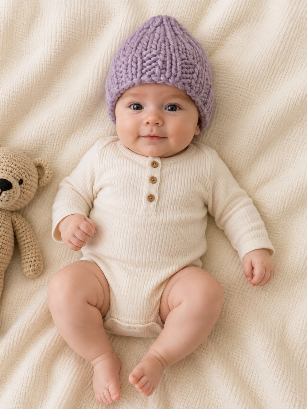Chunky Knit Wool Baby Beanie in Lavender Toque